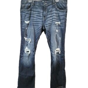 BKE Buckle Tyler Straight Jeans Size 42 x 32 Dark Wash Distressed Ripped Fading